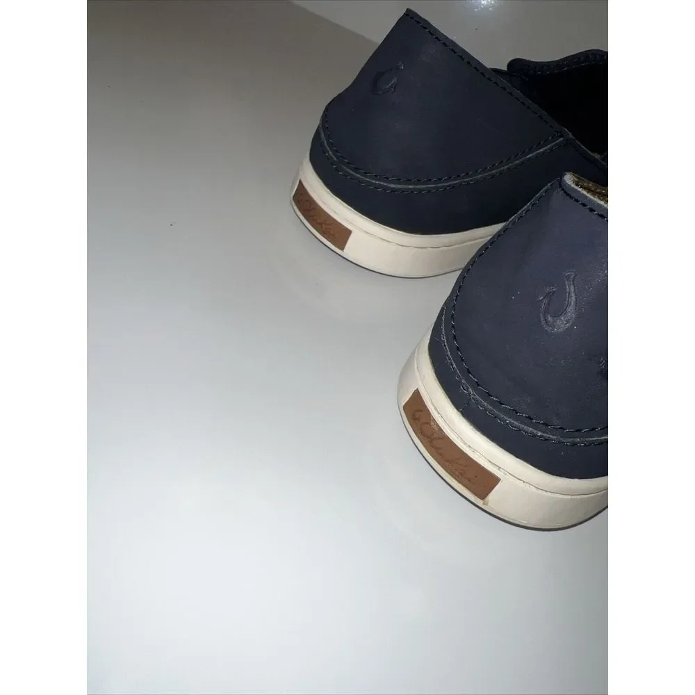 Olukai Pehuea‎ Womens Size 7W Shoes Blue Leather Comfort Slip On Sneakers Casual